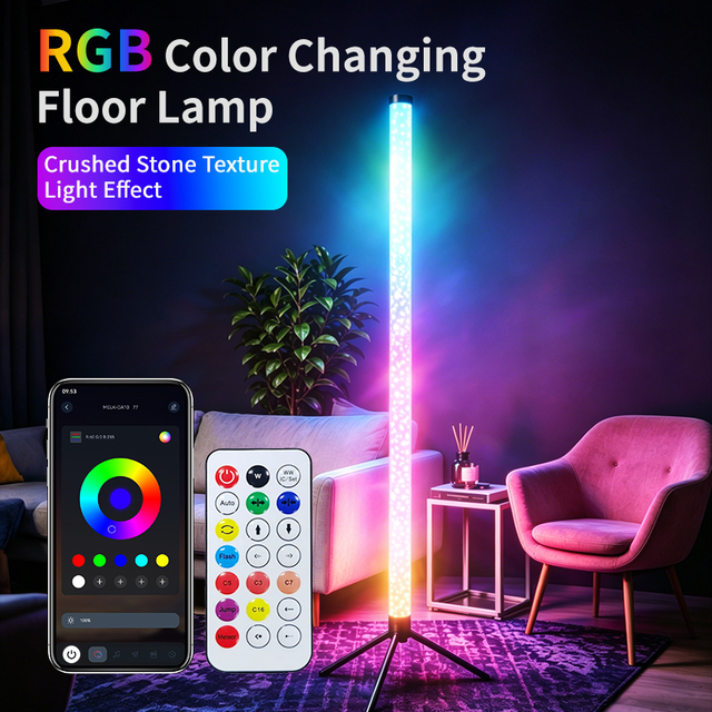 Smart LED Floor Lamp RGB Remote & APP Control Music Sync Stone Texture Timer Modern Mood Standing Lamp for Living Room Gaming