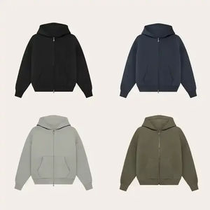 Sweat-shirts à capuche surdimensionnés pour hommes personnalisés, lourds, 100% coton, polaire épais, streetwear, sweat-shirt à fermeture éclair uni pour l'hiver - Product Image 2
