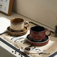 Tasse à expresso 290 ml en céramique épaisse avec glaçure réactive colorée et soucoupe, ensemble de vaisselle pour café, bar et barista à domicile