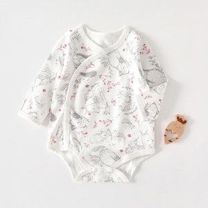 Mono para Bebé Recién Nacido, Diseño Floral, Cierre con Cordones en Ángulo, Etiqueta en el Cuello, Primavera-Otoño, Manga Larga, Algodón Puro, Sin Costuras - Product Image 4