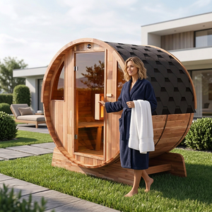 Sauna Eléctrica de Barril para Exteriores, de Madera Sólida, Estilo Contemporáneo, Material Natural, con Conexión a la Red Eléctrica - Product Image 1