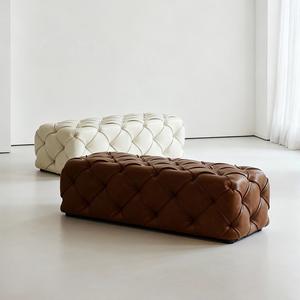 Minimalist Tufted Ottoman Leather <b>Sofa</b> Bench For Living Room Home Hotel Club - Product Image 1