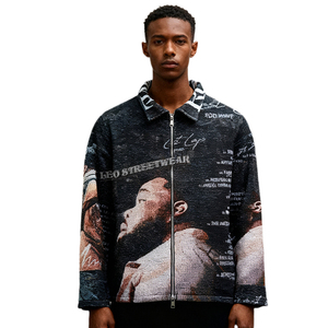 OEM 공급 로우 MOQ 커스텀 자카드 태피스트리 자켓 로드 웨이브 자켓 래퍼 지퍼 가디건 집업 겨울 자켓 남성용 - Product Image 3