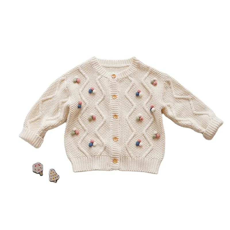 Cárdigan de algodón personalizado para niños y niñas, suéteres de manga larga bordada con cuello redondo y botones