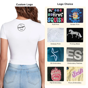 Camiseta personalizada de algodón liso y Spandex de alta elasticidad con estampado recortado para mujer, Camiseta ajustada de Color sólido para bebé Y2k - Product Image 2