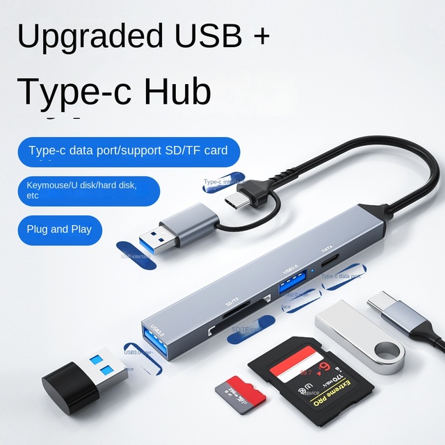 Type-C/USB Multi-Function Docking Station USB3.0 Interface One-to-Three Card Reader SD/TF Hub ADS-806D 5 Ports