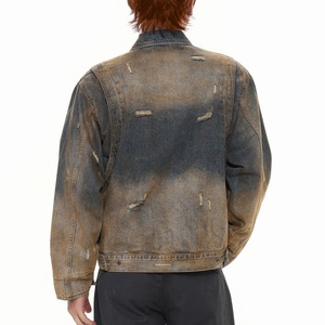 Veste en jean vintage délavée à l'acide pour homme, fermeture éclair intégrale, coton, streetwear décontracté, service OEM disponible - Product Image 2