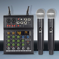 Mezclador de Sonido EQ de 4 Canales para DJ, KTV y Karaoke con 2 Micrófonos UHF, 16 DSP, Mezclador con Alimentación Phantom de 48V