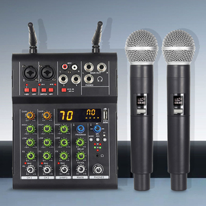 Mezclador de Sonido EQ de 4 Canales para DJ, KTV y <span class=keywords><strong>Karaoke</strong></span> con 2 Micrófonos UHF, 16 DSP, Mezclador con Alimentación Phantom de 48V - Product Image 1