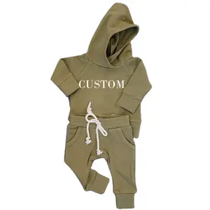 Bộ Đồ Thể Thao Cho Bé Trung Tính Áo Chui Đầu Tùy Chỉnh Cho Trẻ Em Unisex Áo Hoodie Quần Jogger Vải Bông Vải Terry Kiểu Pháp Bộ Đồ Hai Món Đường Phố Cho Trẻ Tập Đi