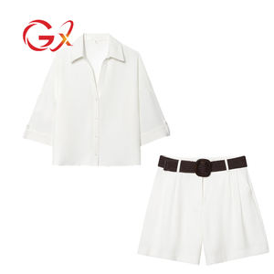 GX2226时尚夏装精品性感街头穿短袖v领衬衫和腰带短裤2件套 - Product Image 4