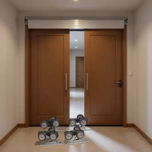 Kit de quincaillerie pour porte coulissante à double rail de 1,5 m en alliage d'aluminium, installation facile pour portes épaisses, usage intérieur - Product Image 2