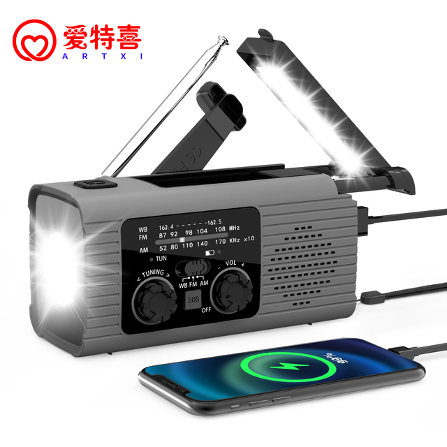 Trending Products 2025 New Arrivals Portable Flashlight SOS Weather Alert NOAA AM FM Hand Crank Power Bank Emergency Solar Radio