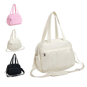Women's Waterproof Nylon Duffel Bag 20-35L Portable Travel Gym Bag Solid Color Off White Black Camel Brown - Product Image 1