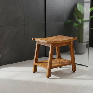 Tabouret de salle de bain moderne, durable et écologique, design peu encombrant, banc de douche en rotin et bois, multi-usage pour appartement - Product Image 4