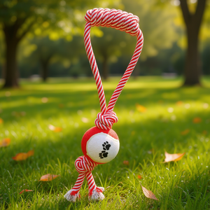 Jouet pour animaux de compagnie avec corde et balle de tennis en nylon rouge pour chiens, style classique, toutes saisons, fonctionnement manuel - Product Image 2