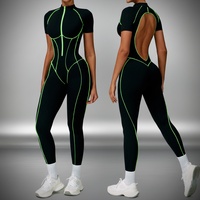 Nouvelles combinaisons et combishorts pour femmes, combinaison de sport une pièce, ensemble de yoga à contraste de couleurs, combinaison de yoga à manches courtes