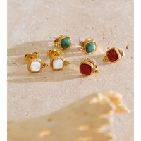 Boucles d'oreilles clous carrées vintage JINYOU 8571 en coquille de pierre naturelle, en acier inoxydable texturé, étanches