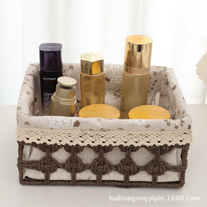 Cesta de almacenamiento de escritorio de imitación de ratán personalizada, cesta organizadora de productos para el cuidado de la piel, cesta de almacenamiento de artículos varios para escritorio. - Product Image 3