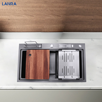 Évier de cuisine multifonction Bol unique SS304 Nano Noir avec support pour planche à découper Porte-couteau pour bar et cuisine