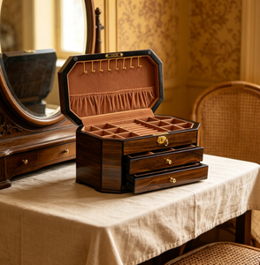 Caja de Almacenamiento de Joyas de Madera Cuadrada Moderna, Multifuncional, de Gran Capacidad, con Cerradura, para Collares y Pendientes - Product Image 6