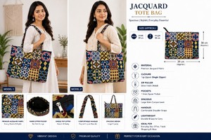 Sac fourre-tout ouvert en jacquard tissé, élégant, durable, en tissu écologique, motif multicolore, toutes saisons - Product Image 3