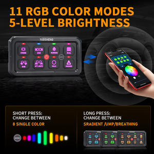 Panel de Interruptores de 8 Canales con Control por Aplicación, Retroiluminación RGB, Resistente al Agua IP65, Caja de Control Inalámbrica para Camioneta, Automóvil, Barco, UTV, ATV - Product Image 3