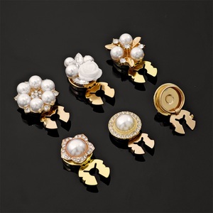 Luxury Floral Pearl Flower <b>Buttons</b> Cover Butterfly Metal <b>Button</b> Clip With Rhinestones And Pearls For Women Clothing Decoration - Product Image 2