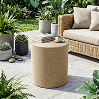 Table d'appoint ronde moderne en MGO, design unique à texture de corde, table basse en béton, élégant tabouret en ciment, utilisable en extérieur et en intérieur