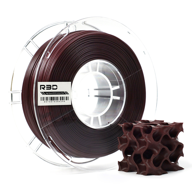 R3D PETG Carbon Fiber High-Speed 3D Printer 1.75mm Flat Cable 1kg Neat 3D Filament Consumable Material RoHS Certified 30+ Colors