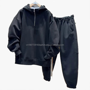 เสื้อฮู้ดซิปครึ่งตัวสไตล์ใหม่สำหรับฤดูใบไม้ร่วงและฤดูหนาว ชุดลำลองสำหรับผู้ชาย ผ้าฟลีซ ชุดกีฬา ปักลายตัวอักษร กางเกงขายาวแบบมีขอบยางยืด - Product Image 5