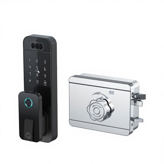 Smart Gate Lock Outdoor Tuya WiFi IP65 Waterproof Biometric Fingerprint RFID Card Keyless Entry Rim Lock Electric