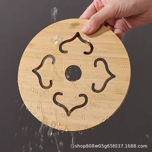 Sous-verres ronds en bambou avec motif floral, résistants à la chaleur, couleur bois naturel, pour la protection de la vaisselle - Product Image 2