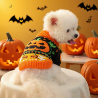 Pull tricoté chaud pour chien automne-hiver, imprimé citrouille et fantôme d'Halloween, costume de fête pour chiots, vêtements pour petits chiens
