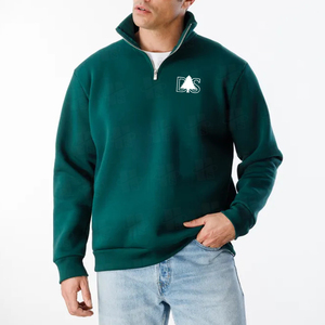 OEM Custom Quarter Zipper Sweatshirt Custom Embroidery Logo Warm 80 Cotton 20 Polyester Fleece Black Casual <b>Mens</b> 1/4 Zip Hoodie - Product Image 3