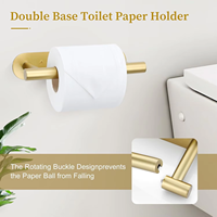 Porte-papier toilette mural moderne en acier inoxydable brossé doré, écologique, double base, pour salle de bain/cuisine/salle de douche, garantie 3 ans