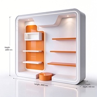 Vitrine de présentation de cosmétiques LED arquée personnalisée, modulaire, murale, pour magasin de maquillage, comptoir de présentation de cosmétiques pour boutique de beauté
