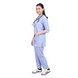New Arrival Women Medical Scrub <b>Set</b> V Neck Nursing Uniform Breathable Polyester Spandex Hospital <b>Doctor</b> Scrubs OEM Manufacturer - Product Image 2