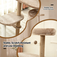 Arbre à chat multi-niveaux en bois avec condo, hamac doux, perchoir supérieur, poteaux à gratter écologiques en lin naturel, structure stable pour le jeu du chat