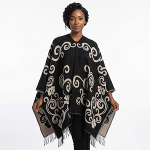 Flowing Striped <b>Poncho</b> Shawl for Women Open Front Cape with Fringe Tassels Fashion Layering Wear - Product Image 2