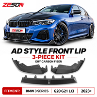 Lip Bumper Depan Model AD Serat Karbon Asli untuk BMW Seri 3 G20 G28 LCI M340i 330i 2022-2025 Splitter Depan 3 Bagian Kit