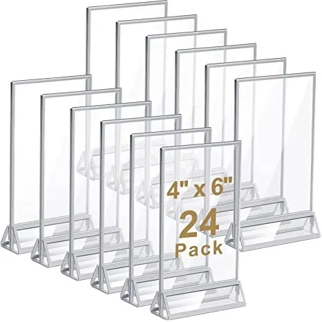 4x6 5x7 Clear Acrylic Sign Holder With Sliver Borders And Vertical Stand Double Sided Table Menu Holders Picture Frames