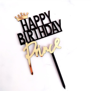 Décorations de gâteau réutilisables et écologiques en forme de lettres acryliques « Joyeux Anniversaire Roi Reine Princesse Prince » - Product Image 3