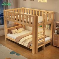 Lit superposé double en bois massif moderne pour enfants, réglable en hauteur, avec échelle et tiroirs de rangement