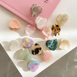 Korean Acetate Mini Hair Claw Clips for Girls New Marble Turquoise Heart Claw Clips Small Mini Colorful Hair Claws for Kids