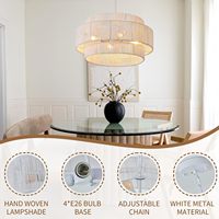 Lustres minimalistes en rotin blanc à LED à 4 lumières et 3 niveaux, hauteur réglable, pour salon, îlot de cuisine, salle à manger