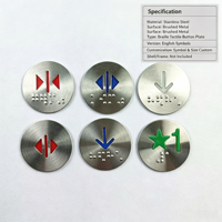 Bouton en acier inoxydable pour braille, modèle 011, taille personnalisée et symboles anglais pour ascenseurs, cinéma maison, jeux, éducation et plus encore