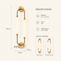 Lampes murales scandinaves modernes en forme de U, double tube, or, LED 3000K, acrylique texturé laiteux, chambre à coucher, chevet, salon