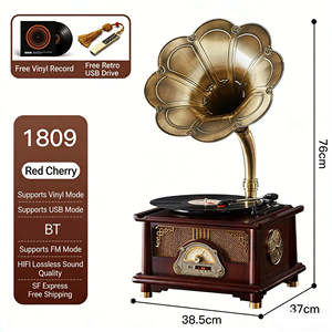 Gramófono Retro Mini Personalizado de Fábrica, Tocadiscos Inalámbrico BT, Decoración de Escritorio para el Hogar, Reproductor de Discos de Madera, Portátil, Funciona con Batería - Product Image 3