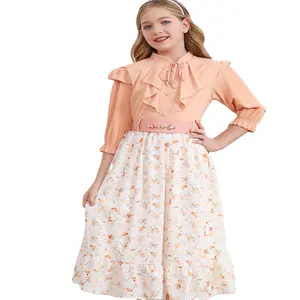 Girls' Summer Skirt 2023 New Printed Children's Clothing Girls' Dress Princess Dress with Belt